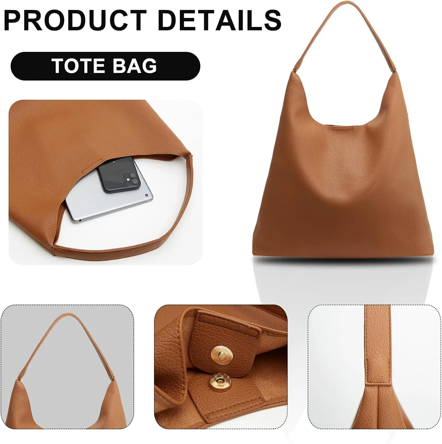 Hobo Bags for Women Soft PU Leather Shoulder Handbag high-capacity Slouchy Tote Purses