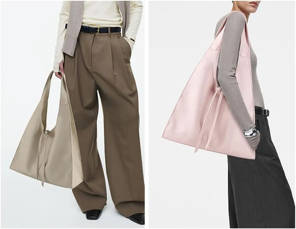 Hobo Bags for Women Soft Pu Leather Shoulder Handbag Slouchy Tote Purses Stylish Triangle Shaped Bag for Work