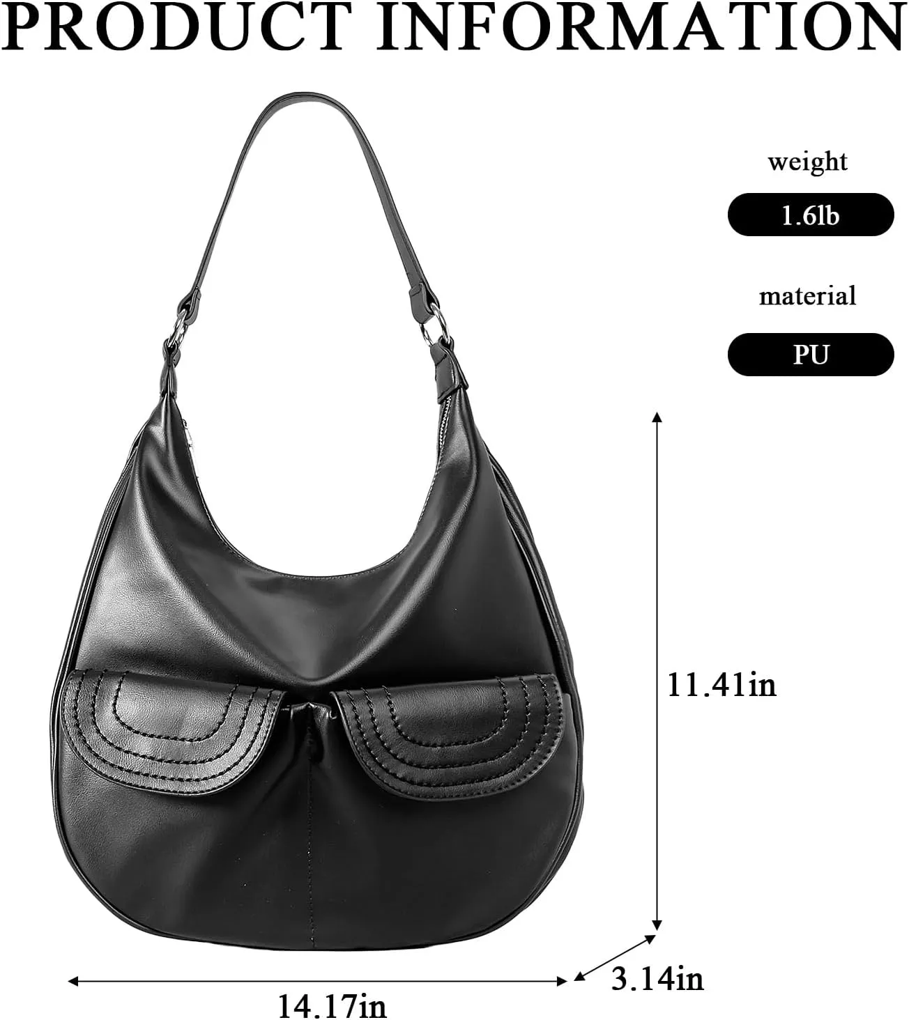 Hobo Bags for Women Trendy Soft Portland Slouchy Leather Handbags Shoulder Bag Work Tote Bag Purse (Black)