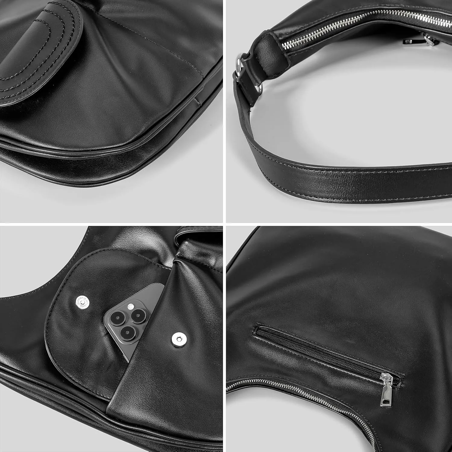 Hobo Bags for Women Trendy Soft Portland Slouchy Leather Handbags Shoulder Bag Work Tote Bag Purse (Black)
