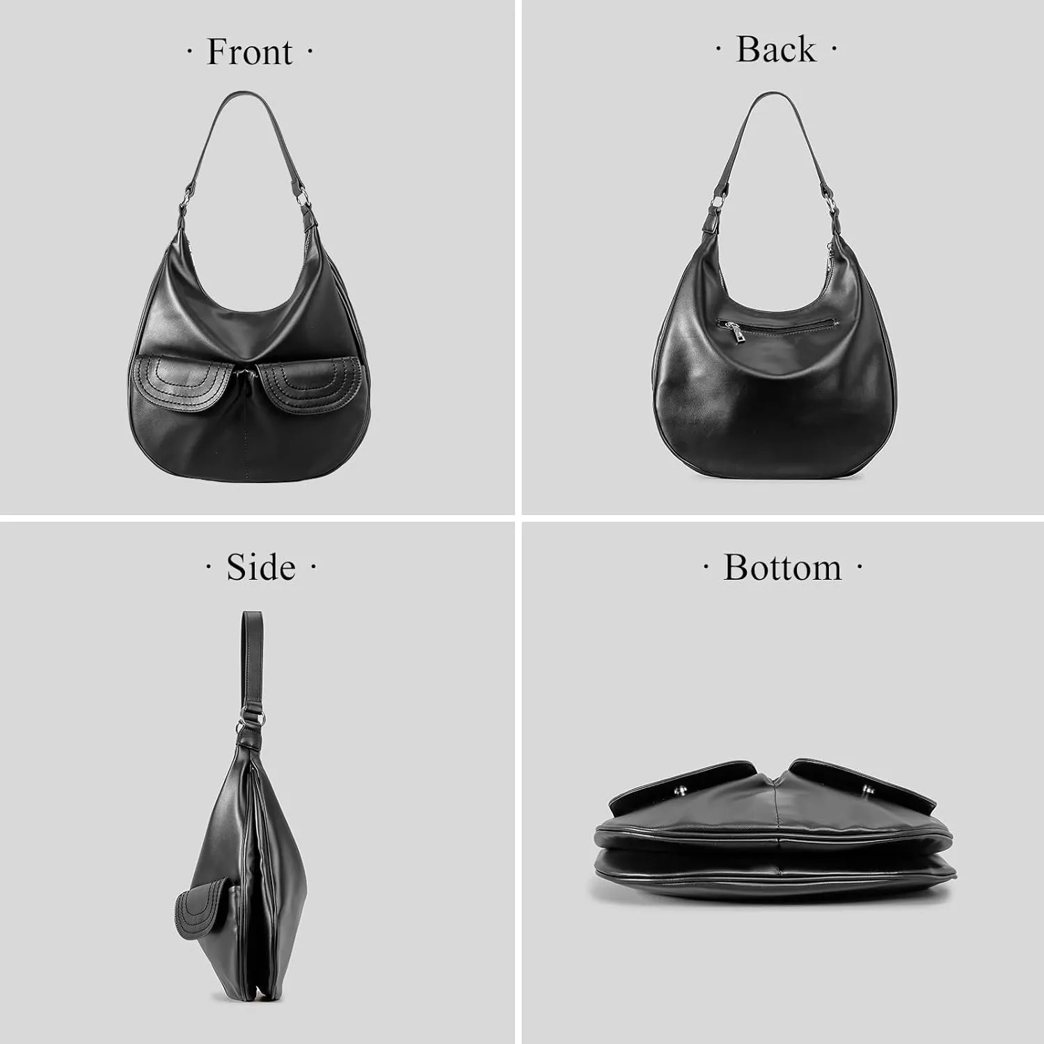 Hobo Bags for Women Trendy Soft Portland Slouchy Leather Handbags Shoulder Bag Work Tote Bag Purse (Black)