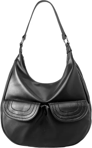 Hobo Bags for Women Trendy Soft Portland Slouchy Leather Handbags Shoulder Bag Work Tote Bag Purse (Black)