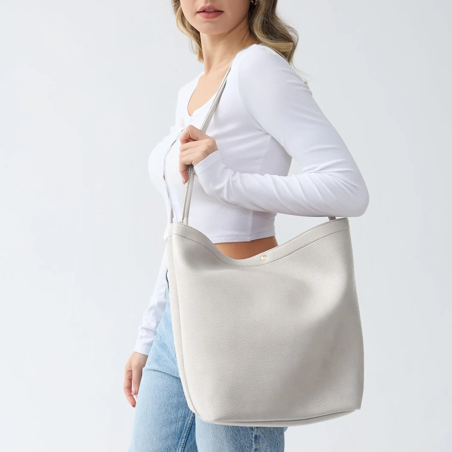Hobo Bags for Women Vegan Leather Bucket Bags Minimalist Shoulder Handbag