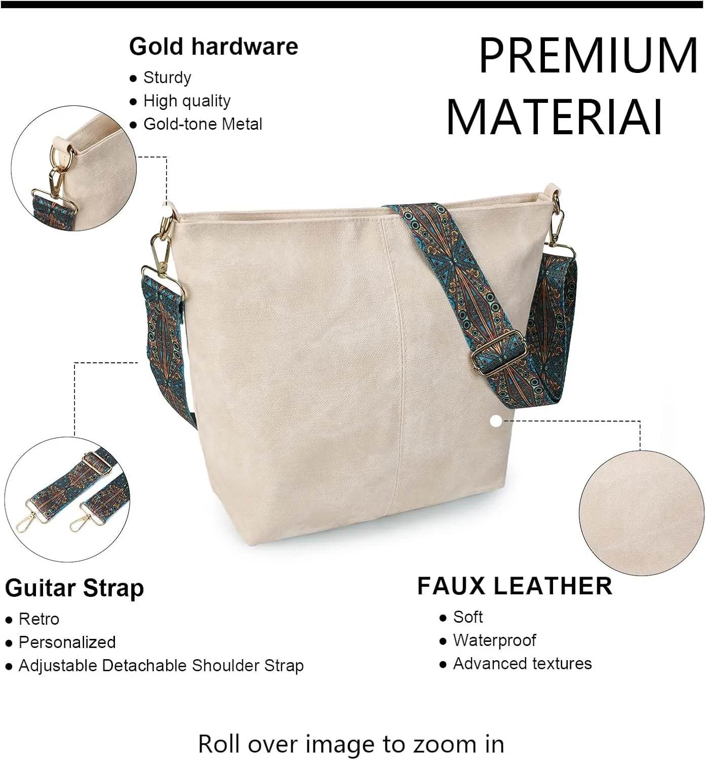 Hobo Bags for Women - Vegan Leather Slouchy Crossbody Bucket Handbags, Shoulder Purses for Work, Travel & Weekender