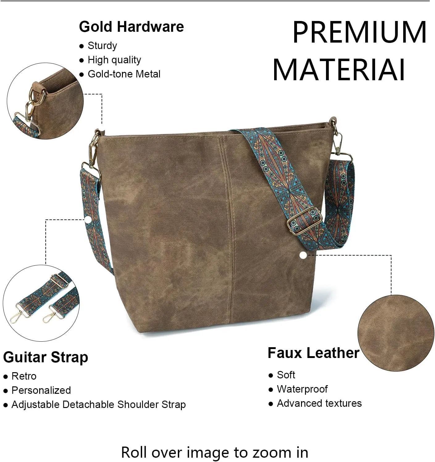 Hobo Bags for Women - Vegan Leather Slouchy Crossbody Bucket Handbags, Shoulder Purses for Work, Travel & Weekender