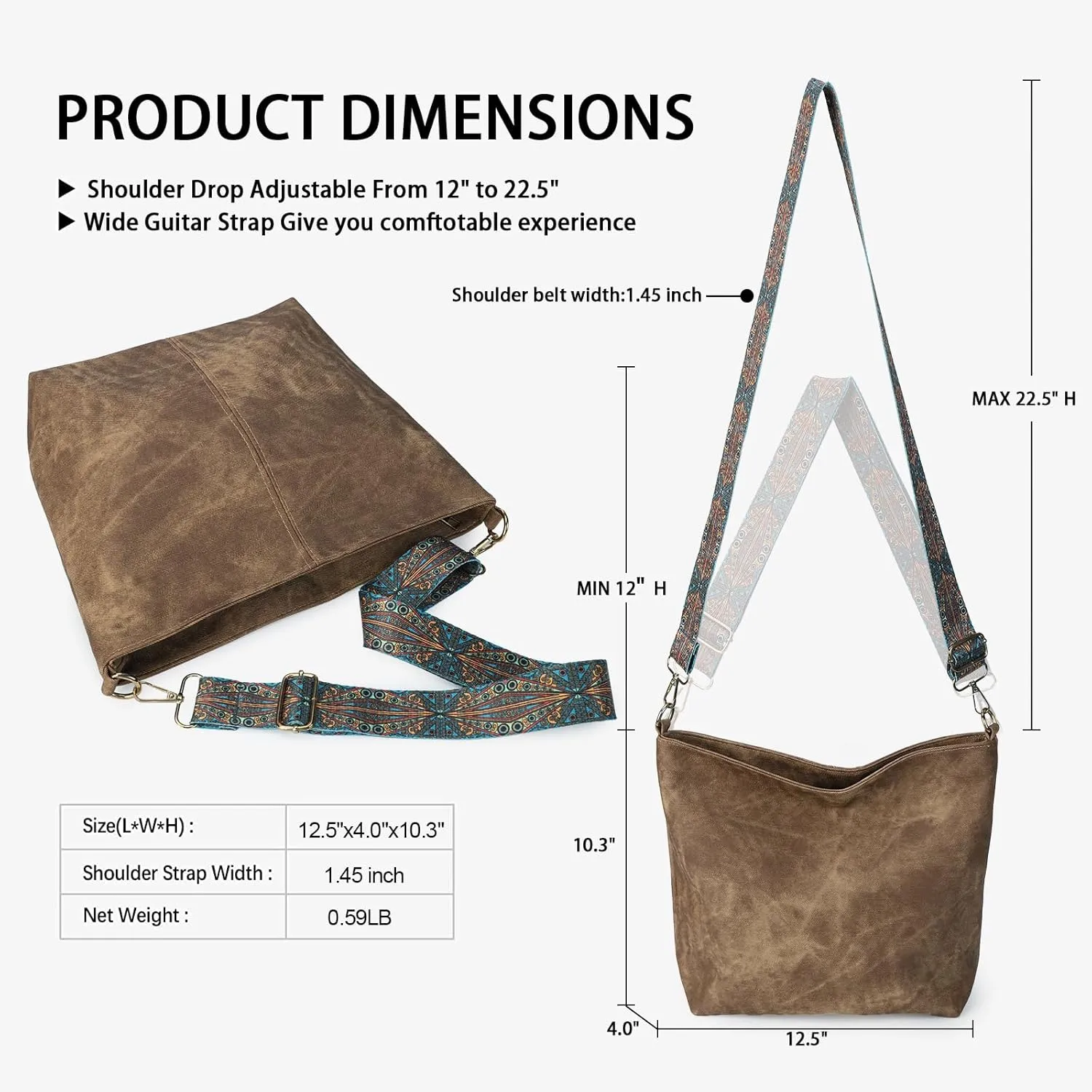 Hobo Bags for Women - Vegan Leather Slouchy Crossbody Bucket Handbags, Shoulder Purses for Work, Travel & Weekender