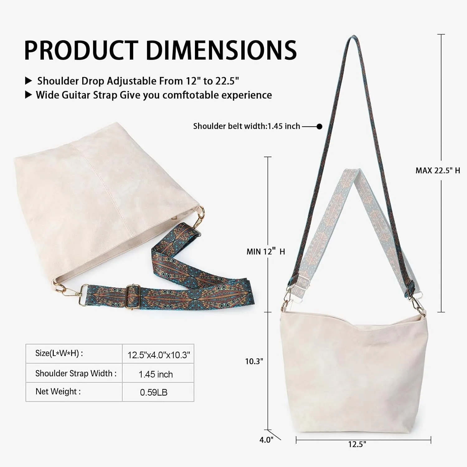 Hobo Bags for Women - Vegan Leather Slouchy Crossbody Bucket Handbags, Shoulder Purses for Work, Travel & Weekender