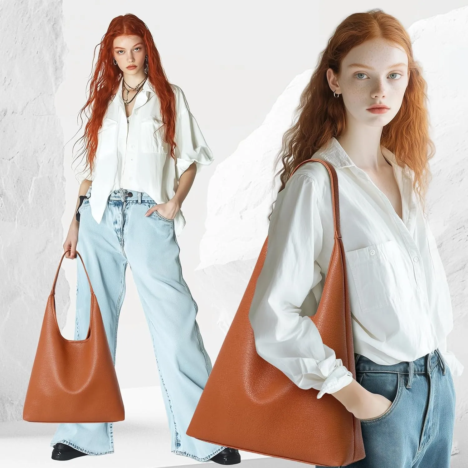 Hobo Bags for Women Vegan Leather Soft Slouchy Tote Shoulder Bag Handbags and Purses