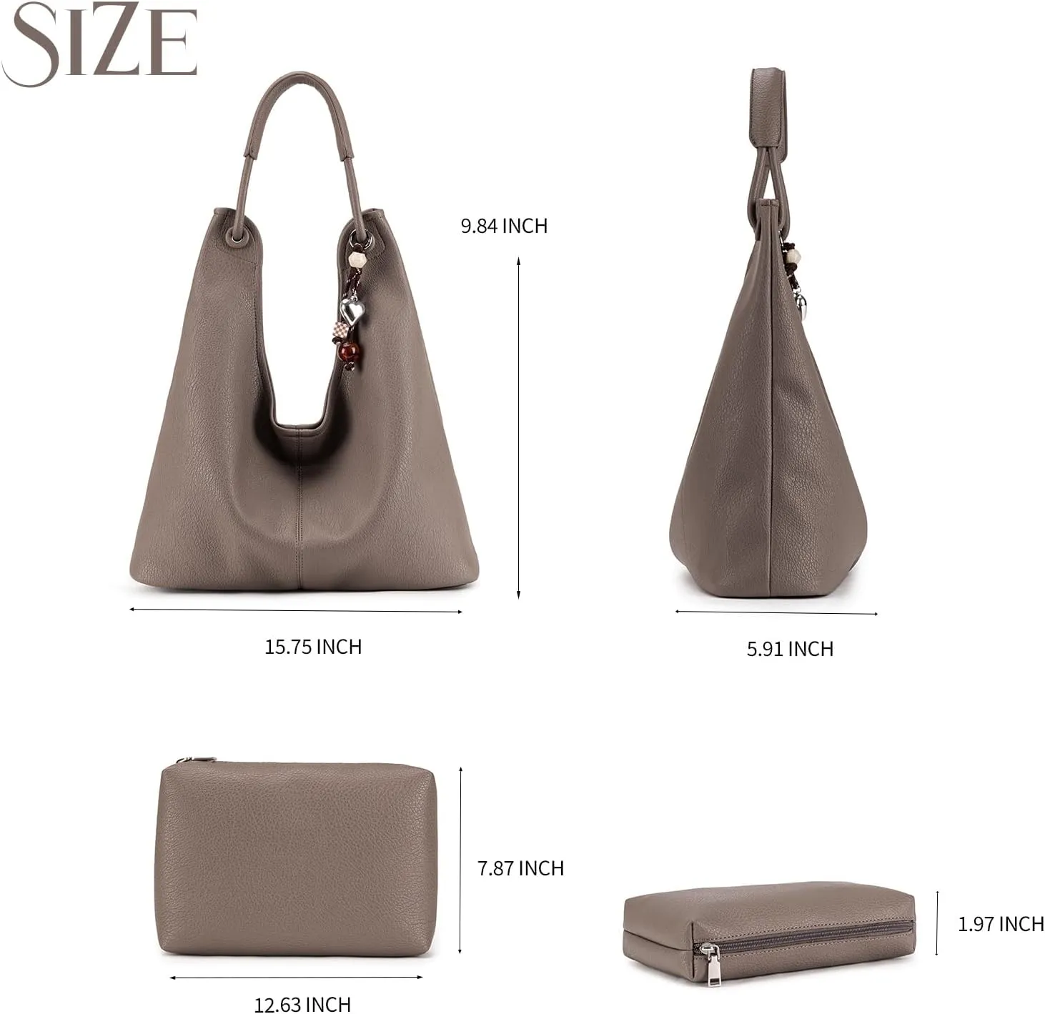 Hobo Purse for Women Trendy Vegan Leather Shoulder Bag Slouchy Hobo Bags with Charm and small Purse