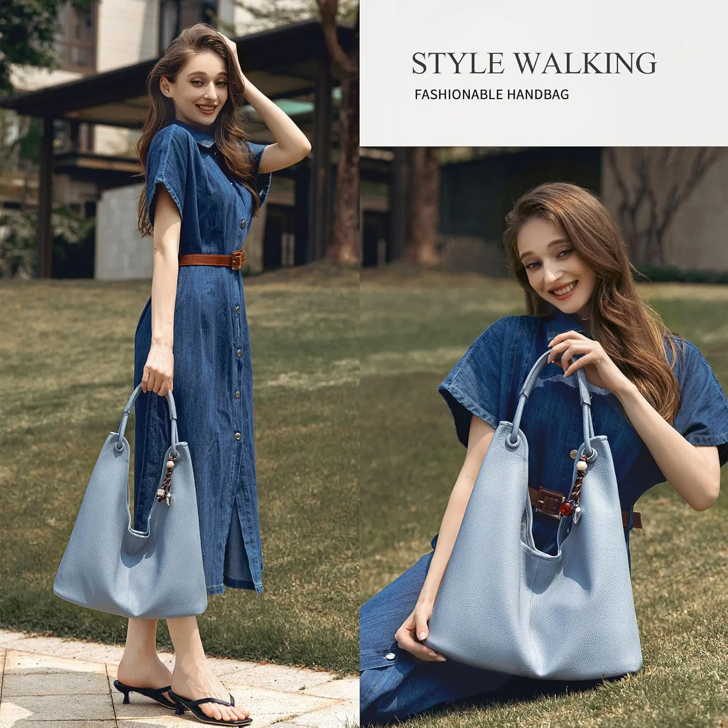 Hobo Purse for Women Trendy Vegan Leather Shoulder Bag Slouchy Hobo Bags with Charm and small Purse