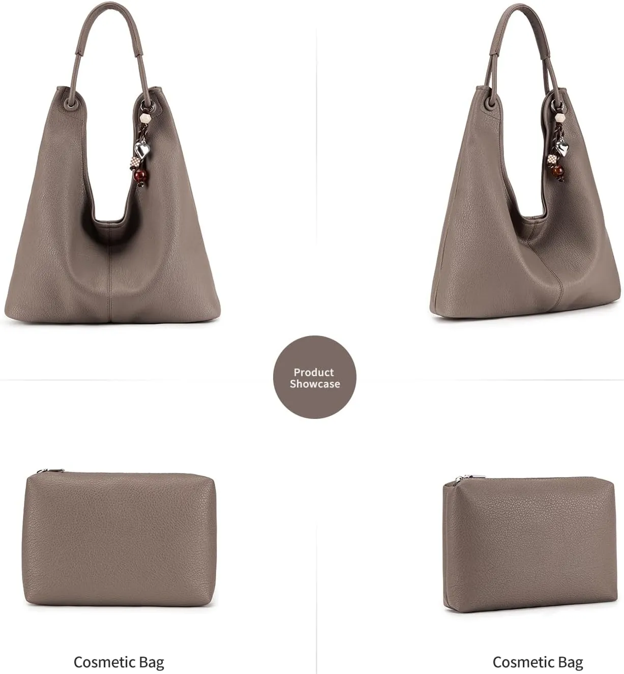 Hobo Purse for Women Trendy Vegan Leather Shoulder Bag Slouchy Hobo Bags with Charm and small Purse