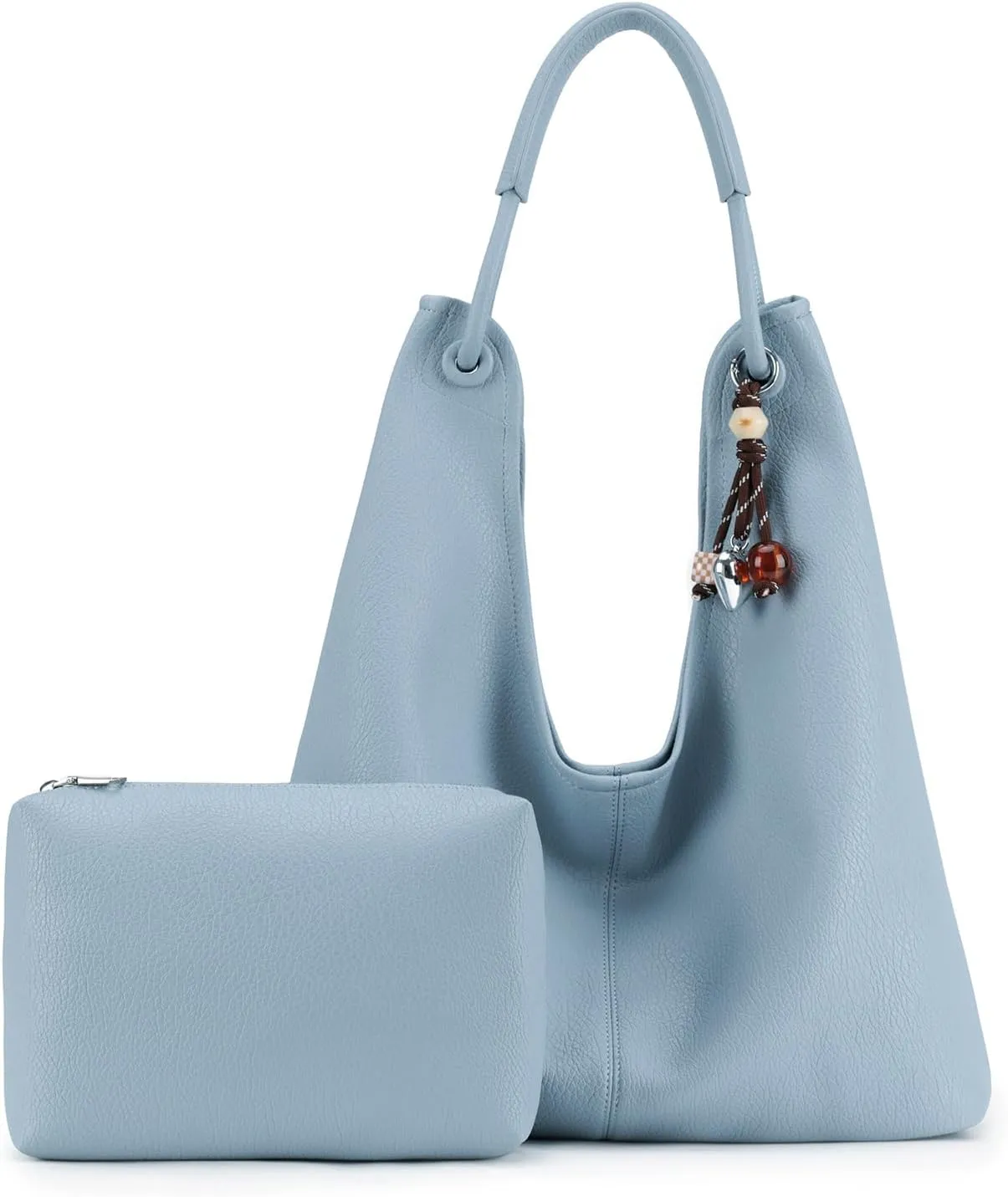 Hobo Purse for Women Trendy Vegan Leather Shoulder Bag Slouchy Hobo Bags with Charm and small Purse
