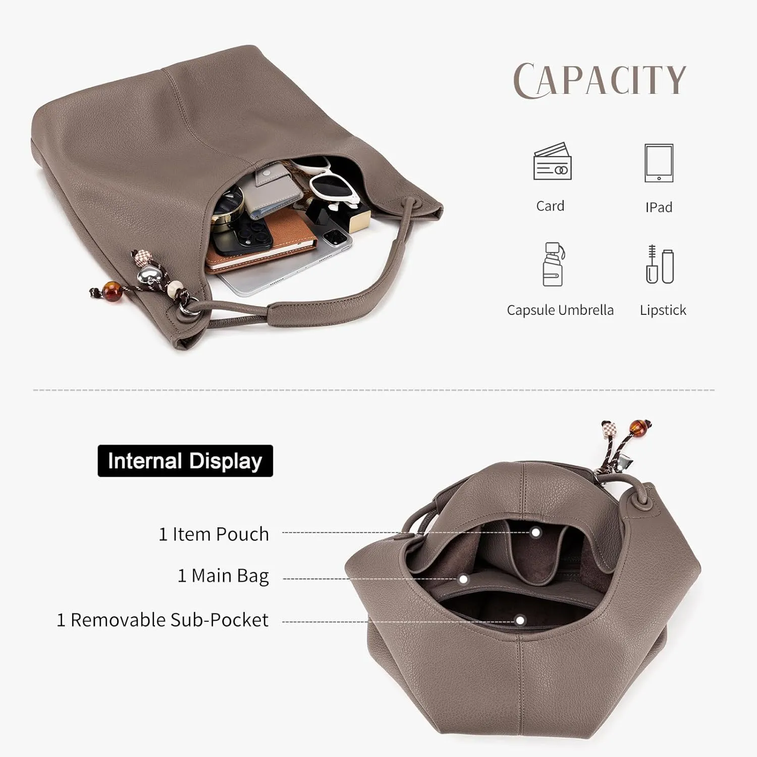 Hobo Purse for Women Trendy Vegan Leather Shoulder Bag Slouchy Hobo Bags with Charm and small Purse