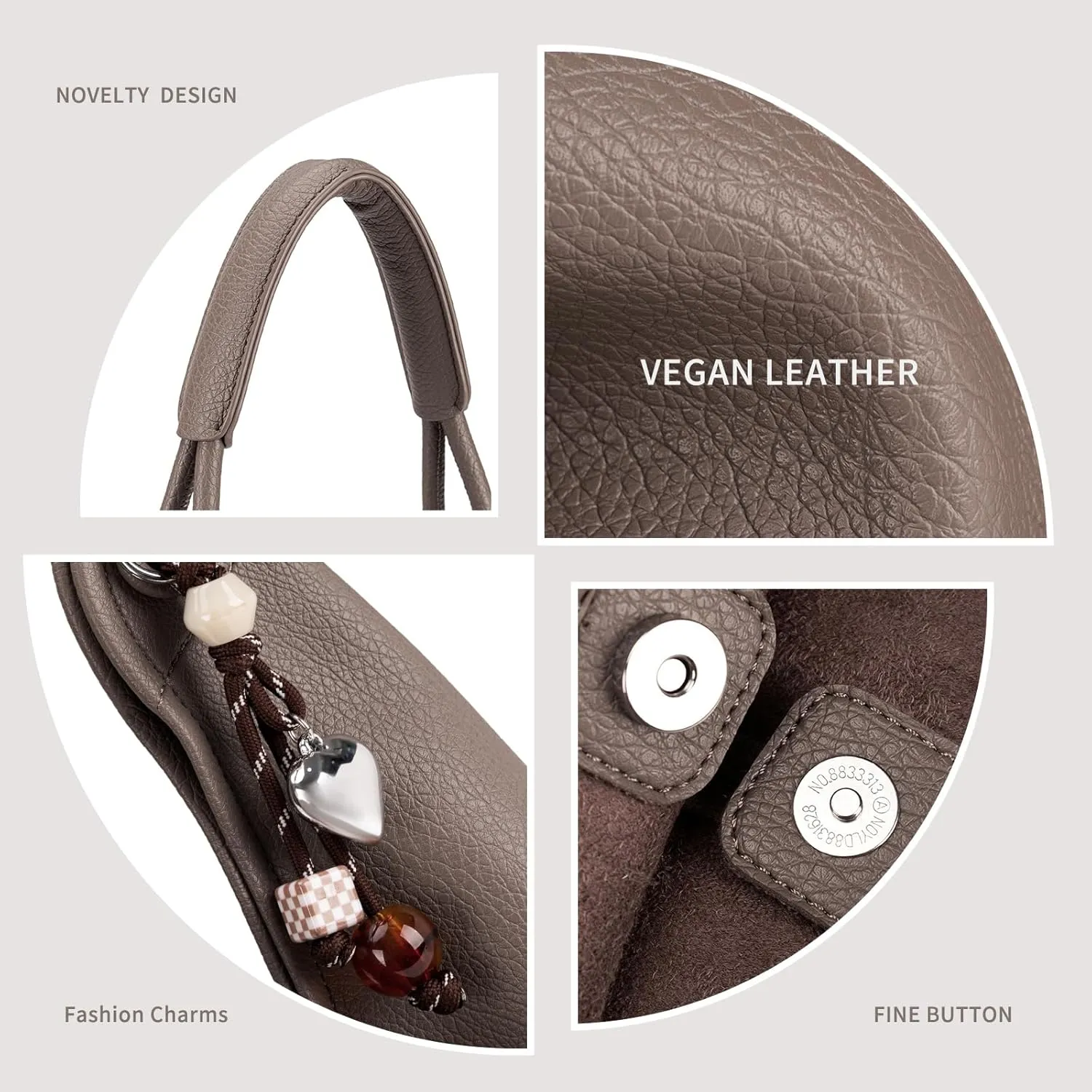 Hobo Purse for Women Trendy Vegan Leather Shoulder Bag Slouchy Hobo Bags with Charm and small Purse