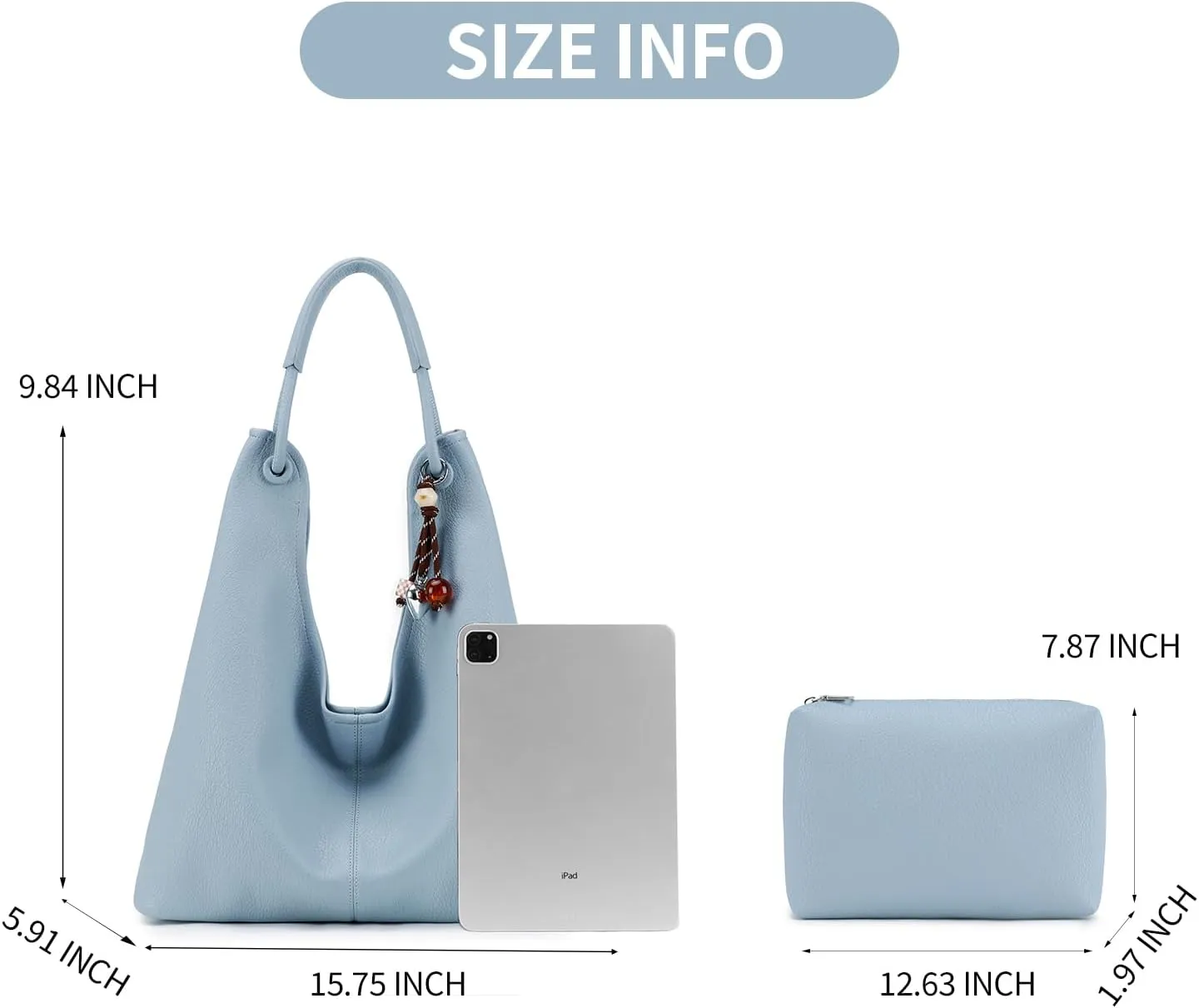 Hobo Purse for Women Trendy Vegan Leather Shoulder Bag Slouchy Hobo Bags with Charm and small Purse