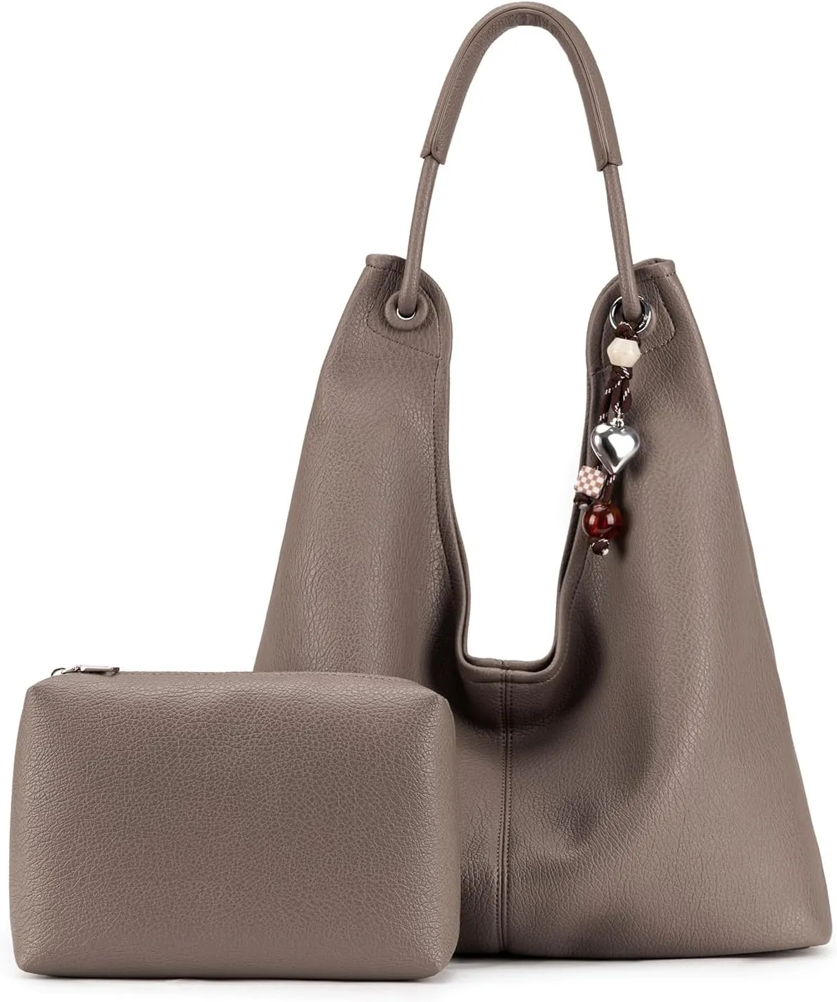 Hobo Purse for Women Trendy Vegan Leather Shoulder Bag Slouchy Hobo Bags with Charm and small Purse