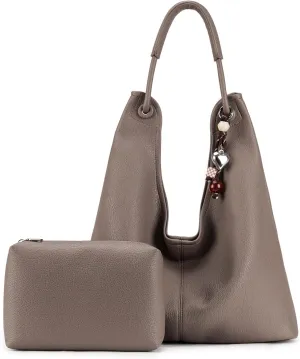 Hobo Purse for Women Trendy Vegan Leather Shoulder Bag Slouchy Hobo Bags with Charm and small Purse