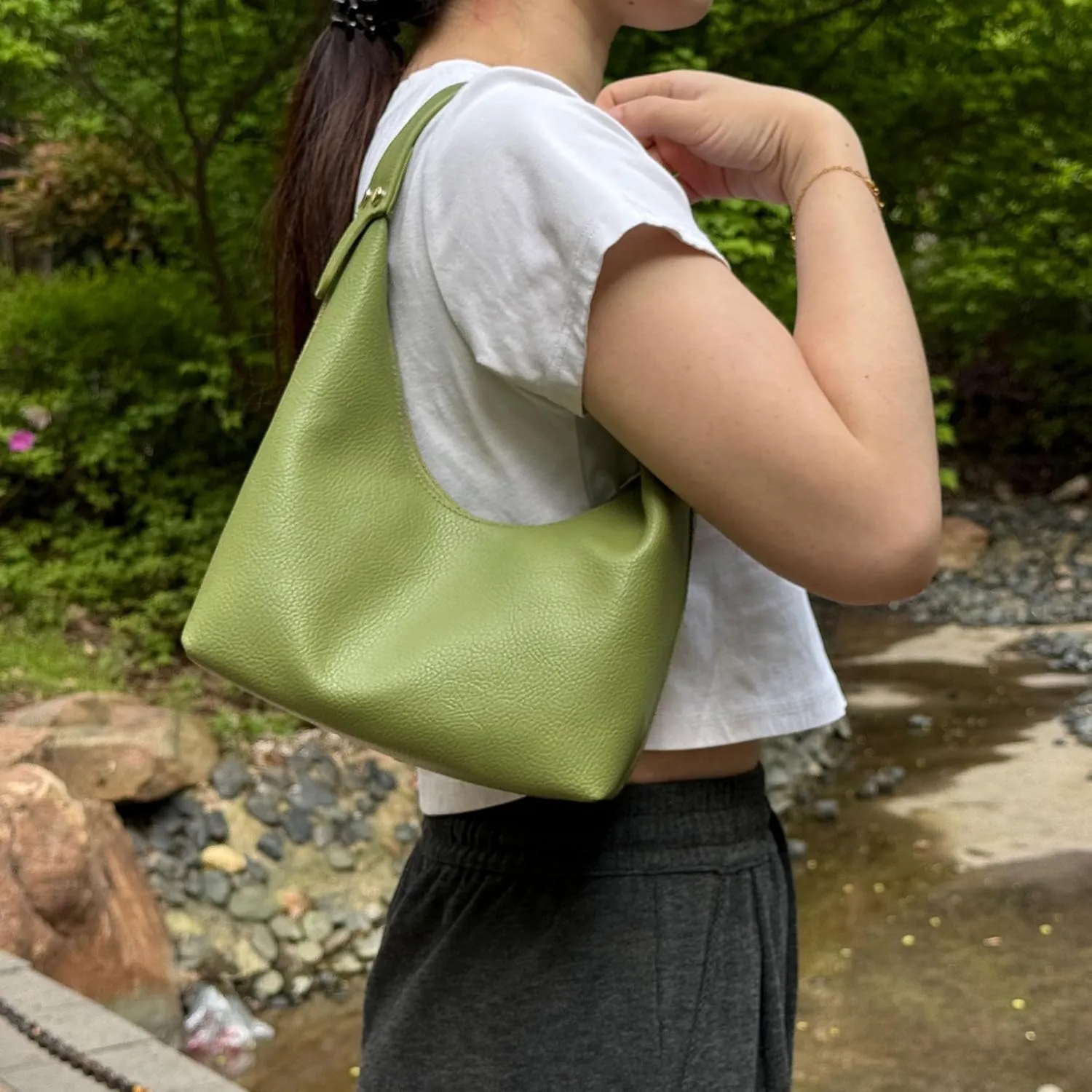 Hobo Women's PU Leather Shoulder Tote Clutch Crescent Slouchy Bag with Zipper Closure and Top Handle