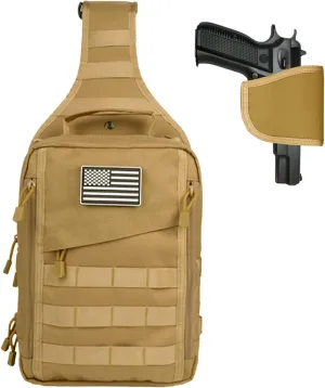 hopopower Tactical Sling Bag for Men Military Shoulder Backpack Range Bag Sport Fishing Bag Pack Small Utility Backpack Crossbody Chest Bag for Every Day Carry, Khaki