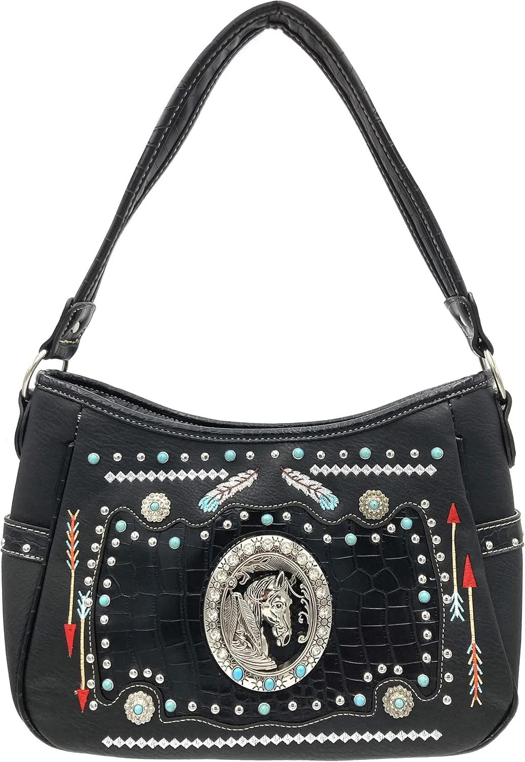 Horse Feather Tribal Embroidery Western Country Women Conceal Carry Hobo Purse