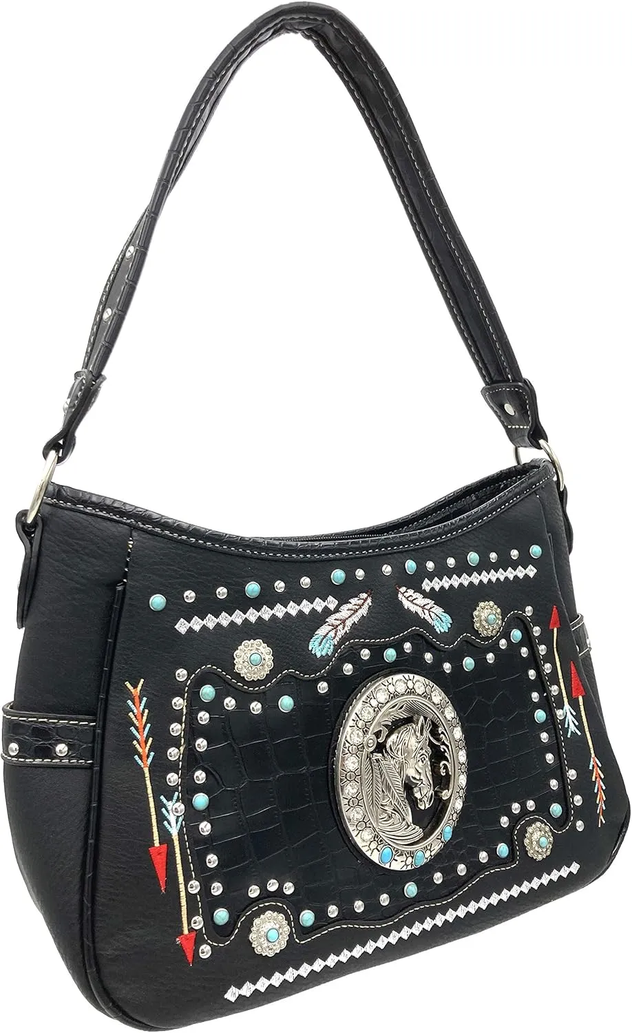Horse Feather Tribal Embroidery Western Country Women Conceal Carry Hobo Purse