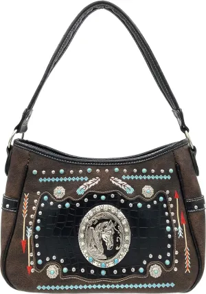 Horse Feather Tribal Embroidery Western Country Women Conceal Carry Hobo Purse