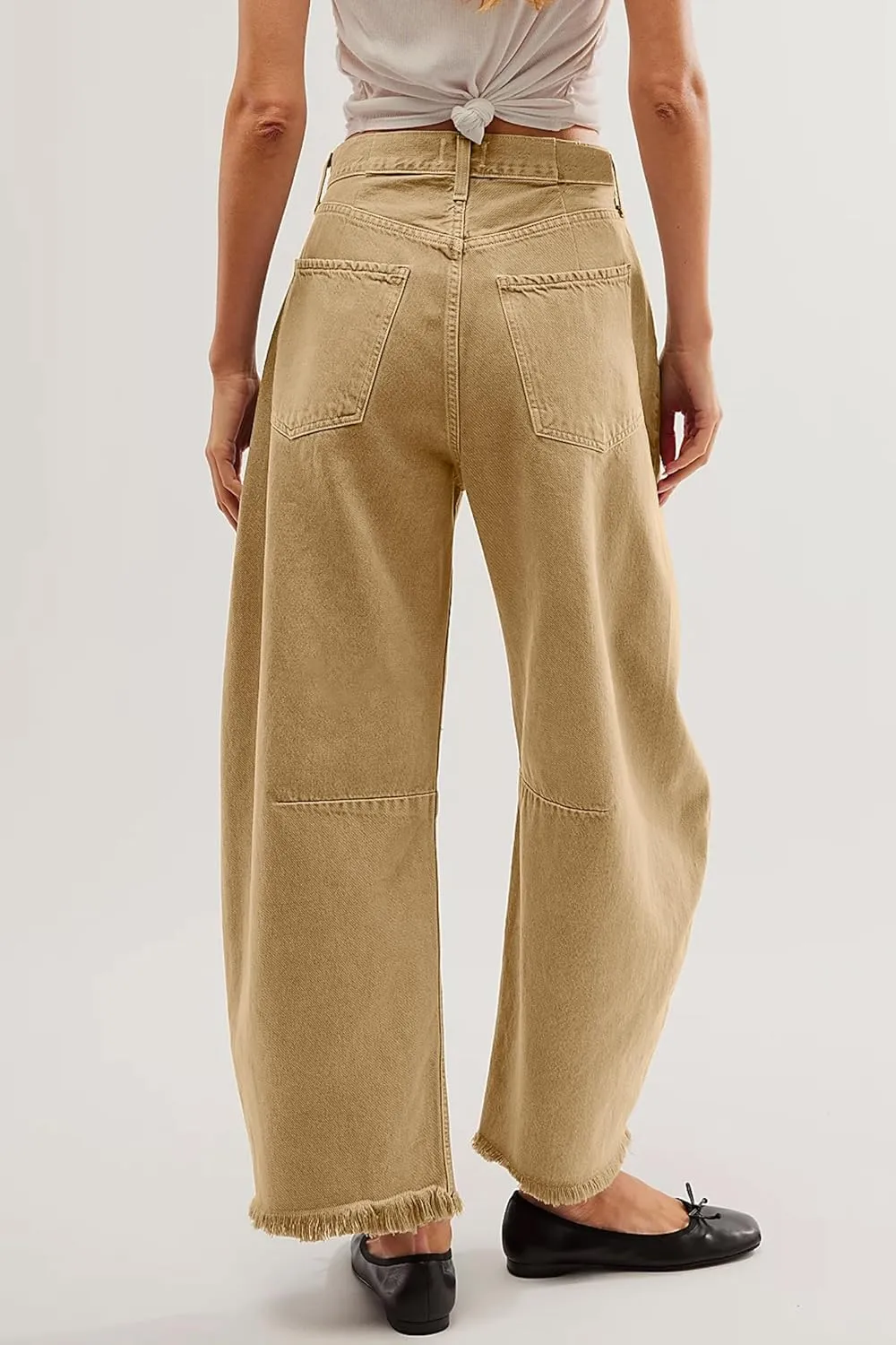 HOTIAN Barrel Jeans Women Wide Leg Mid Rise Barrel Denim Pants Vintage Horseshoe Jeans Pockets