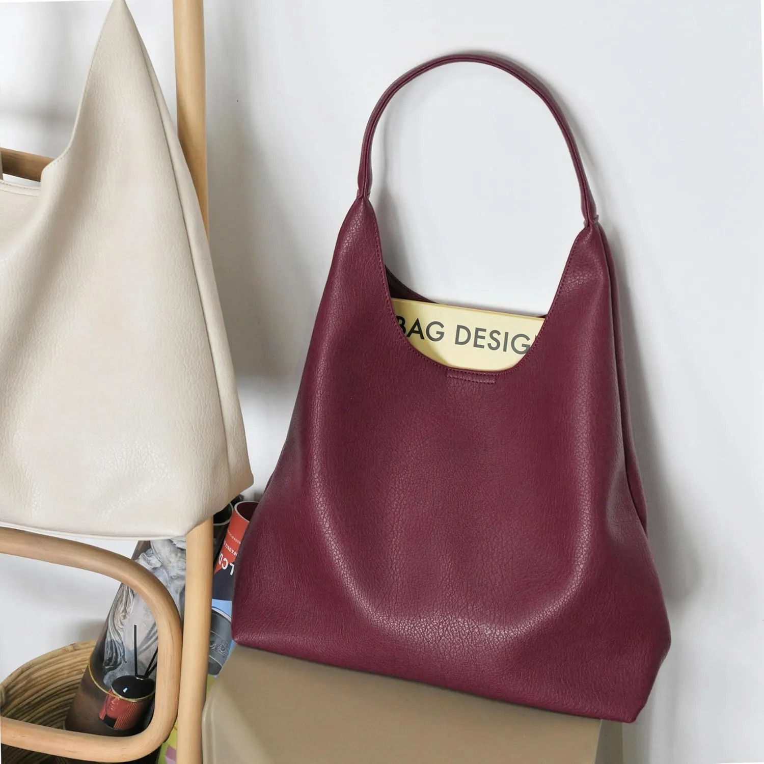 HOXIS Hobo Bags for Women Soft Vegan Leather Shoulder Handbag Slouchy Tote Purses