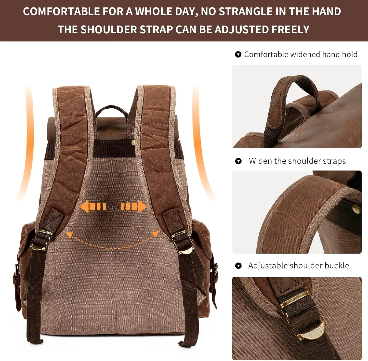 HuaChen Leather Backpack for Men,Waxed Canvas Shoulder Rucksack for Travel Laptop School