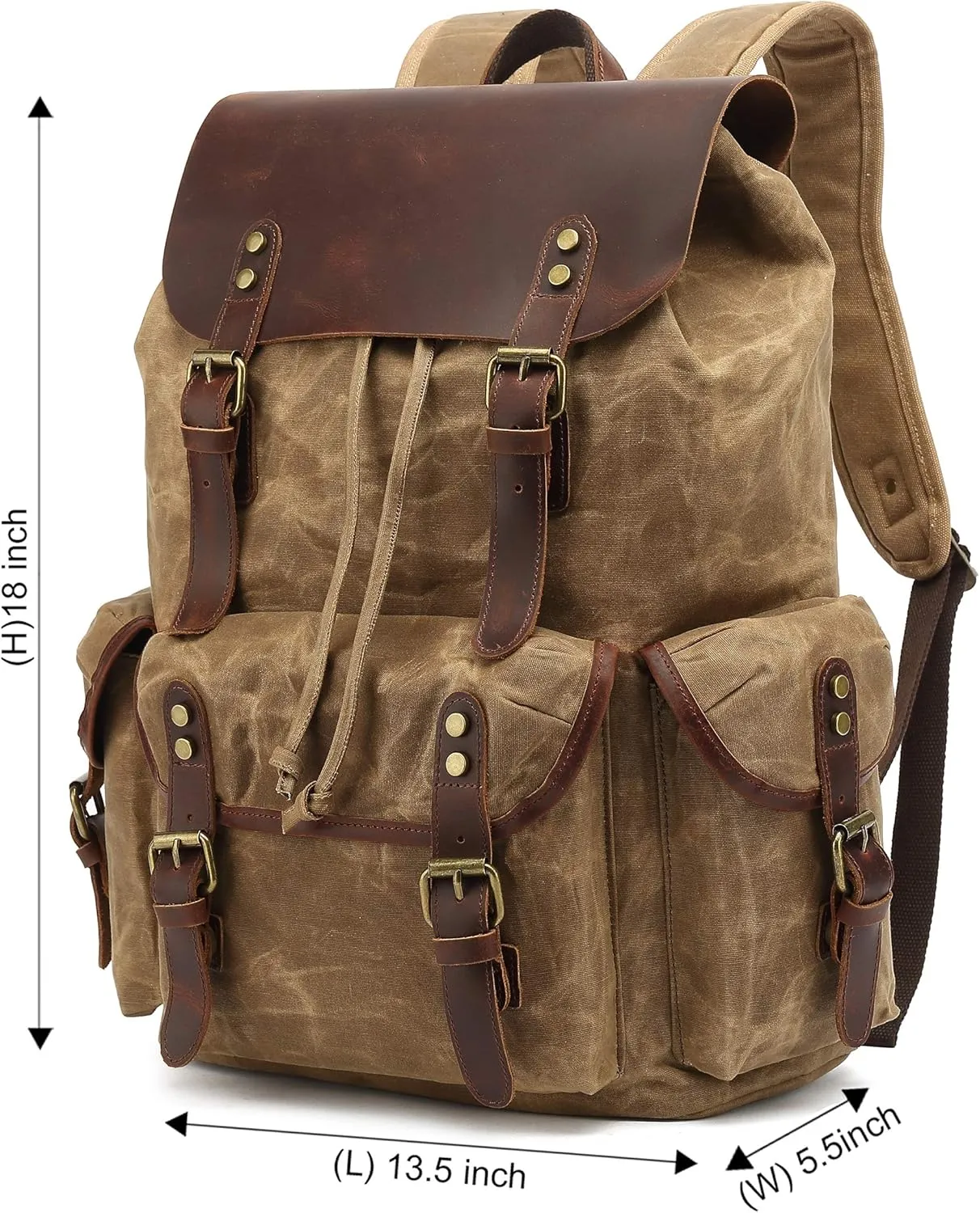 HuaChen Leather Backpack for Men,Waxed Canvas Shoulder Rucksack for Travel Laptop School