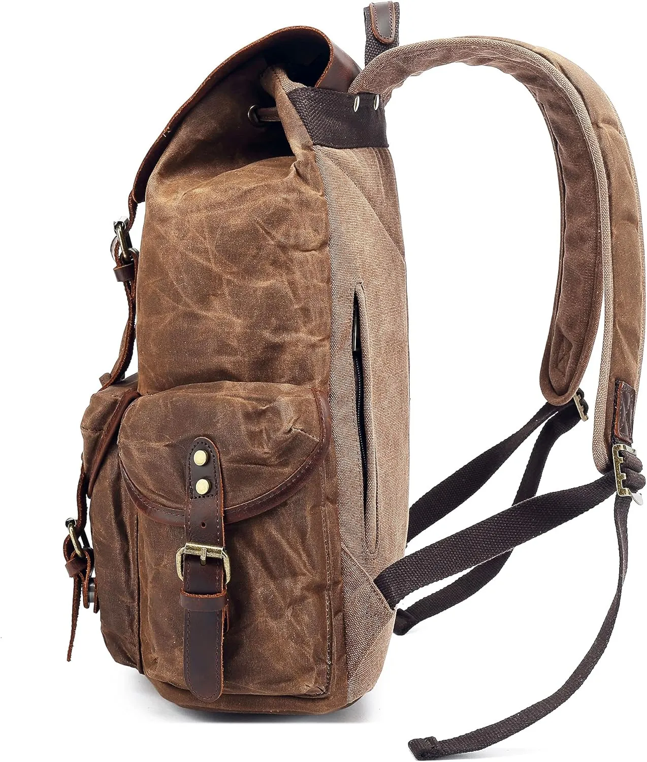 HuaChen Leather Backpack for Men,Waxed Canvas Shoulder Rucksack for Travel Laptop School