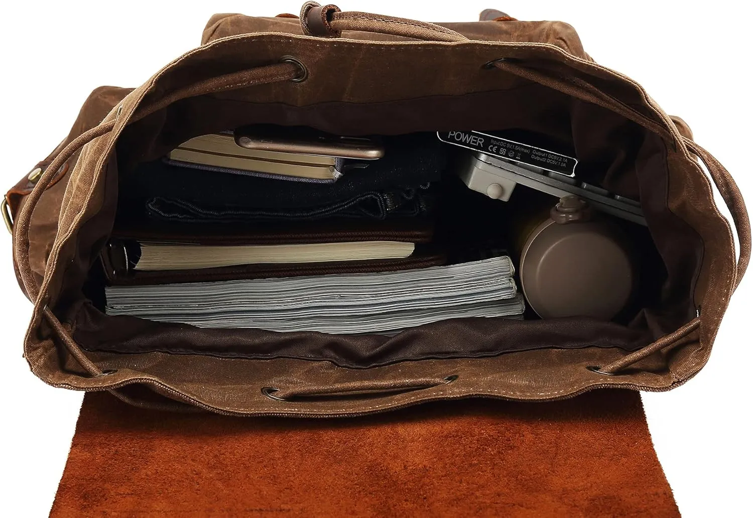 HuaChen Leather Backpack for Men,Waxed Canvas Shoulder Rucksack for Travel Laptop School