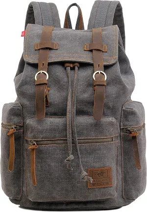 HuaChen Vintage Canvas Backpack, Large Capacity Travel Rucksack for Men Women,Hiking, Camping, School, and Outdoor Activities