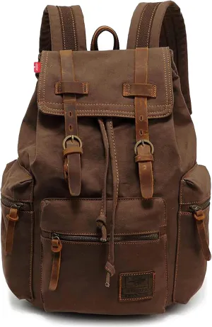 HuaChen Vintage Canvas Backpack, Large Capacity Travel Rucksack for Men Women,Hiking, Camping, School, and Outdoor Activities