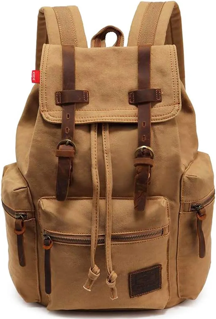 HuaChen Vintage Canvas Backpack, Large Capacity Travel Rucksack for Men Women,Hiking, Camping, School, and Outdoor Activities