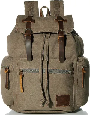 HuaChen Vintage Canvas Backpack, Large Capacity Travel Rucksack for Men Women,Hiking, Camping, School, and Outdoor Activities