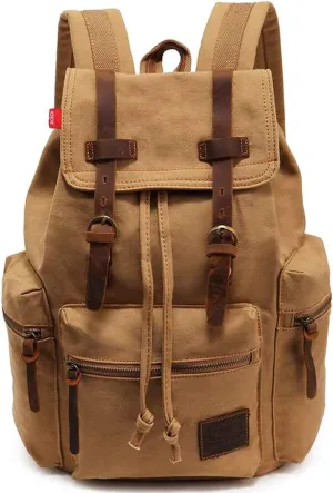 HuaChen Vintage Canvas Backpack, Large Capacity Travel Rucksack for Men Women,Hiking, Camping, School, and Outdoor Activities