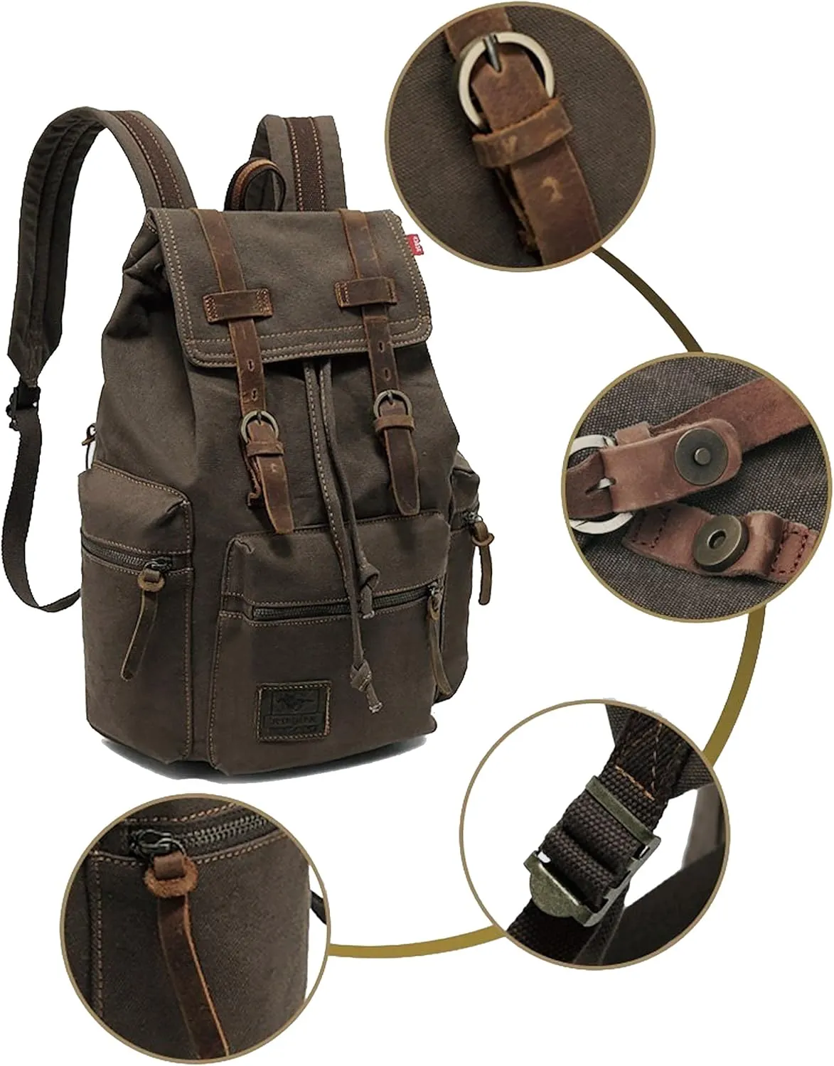 HuaChen Vintage Canvas Backpack, Large Capacity Travel Rucksack for Men Women,Hiking, Camping, School, and Outdoor Activities