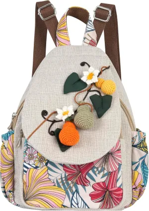 HUANGGUOSHU Women Cotton Woven Hippie Hemp Boho Canvas Embroidery Multi Pocket Retro Cute Backpack Wallet Backpack-Calabash