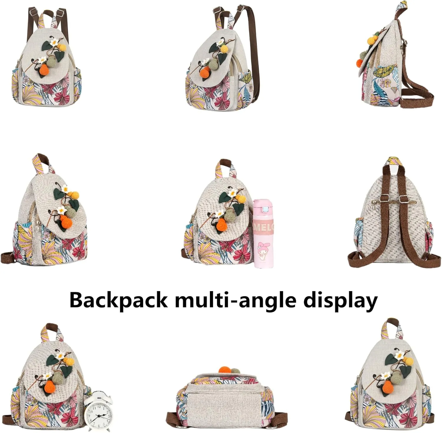 HUANGGUOSHU Women Cotton Woven Hippie Hemp Boho Canvas Embroidery Multi Pocket Retro Cute Backpack Wallet Backpack-Calabash