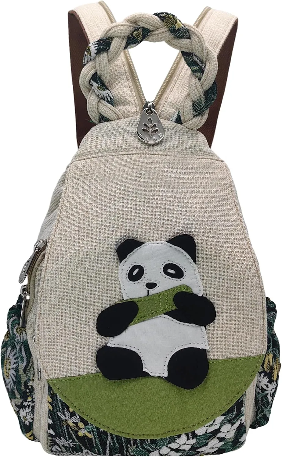 HUANGGUOSHU Women Cotton Woven Hippie Hemp Boho Canvas Embroidery Multi Pocket Retro Cute Backpack Wallet Backpack（Lotus）
