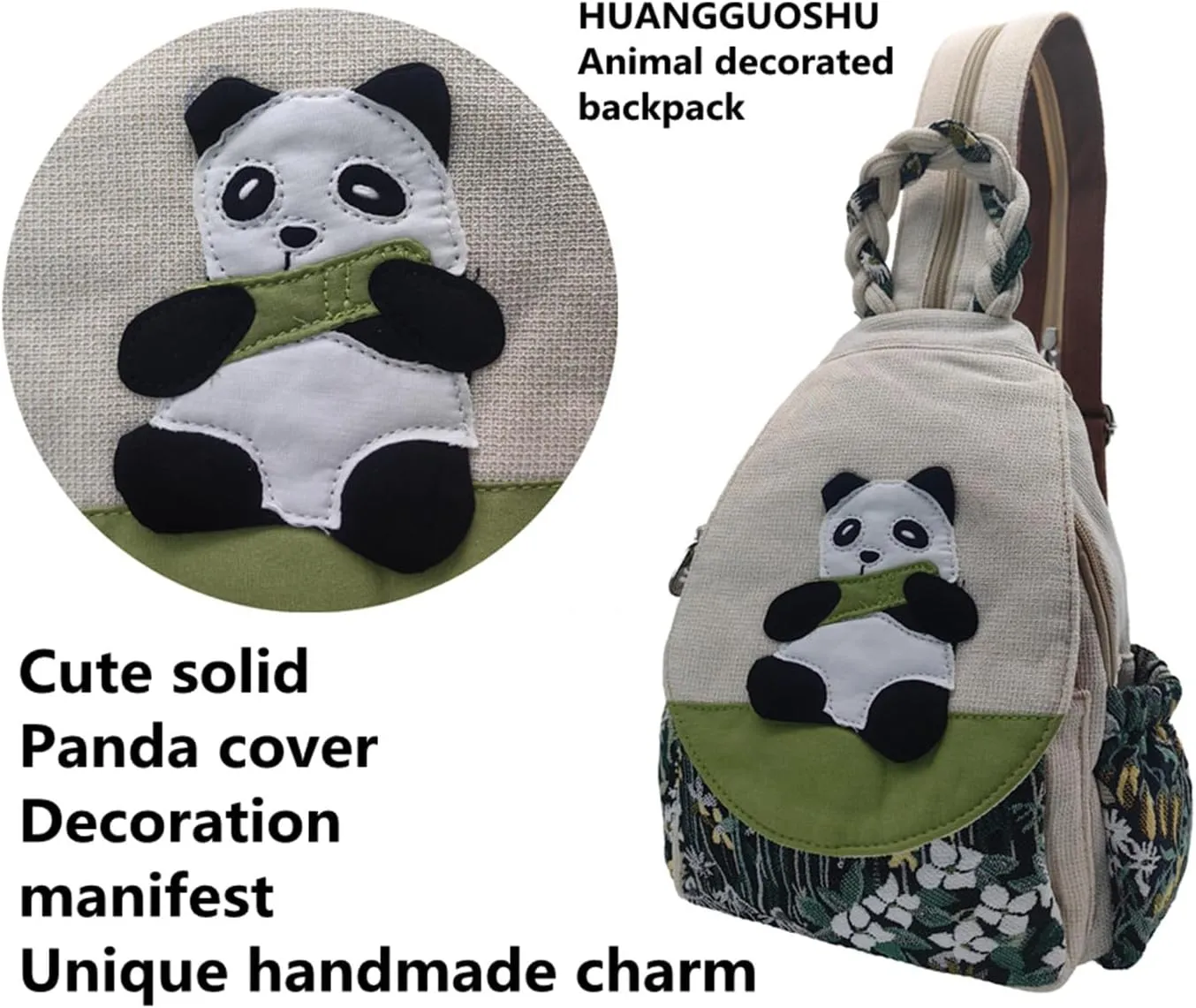 HUANGGUOSHU Women Cotton Woven Hippie Hemp Boho Canvas Embroidery Multi Pocket Retro Cute Backpack Wallet Backpack（Lotus）