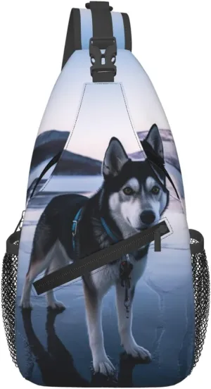 Husky Dog on a Frozen Lake Cross Chest Bag Diagonally Sling Backpack Outdoor Travel Cycling Bag for Men Women