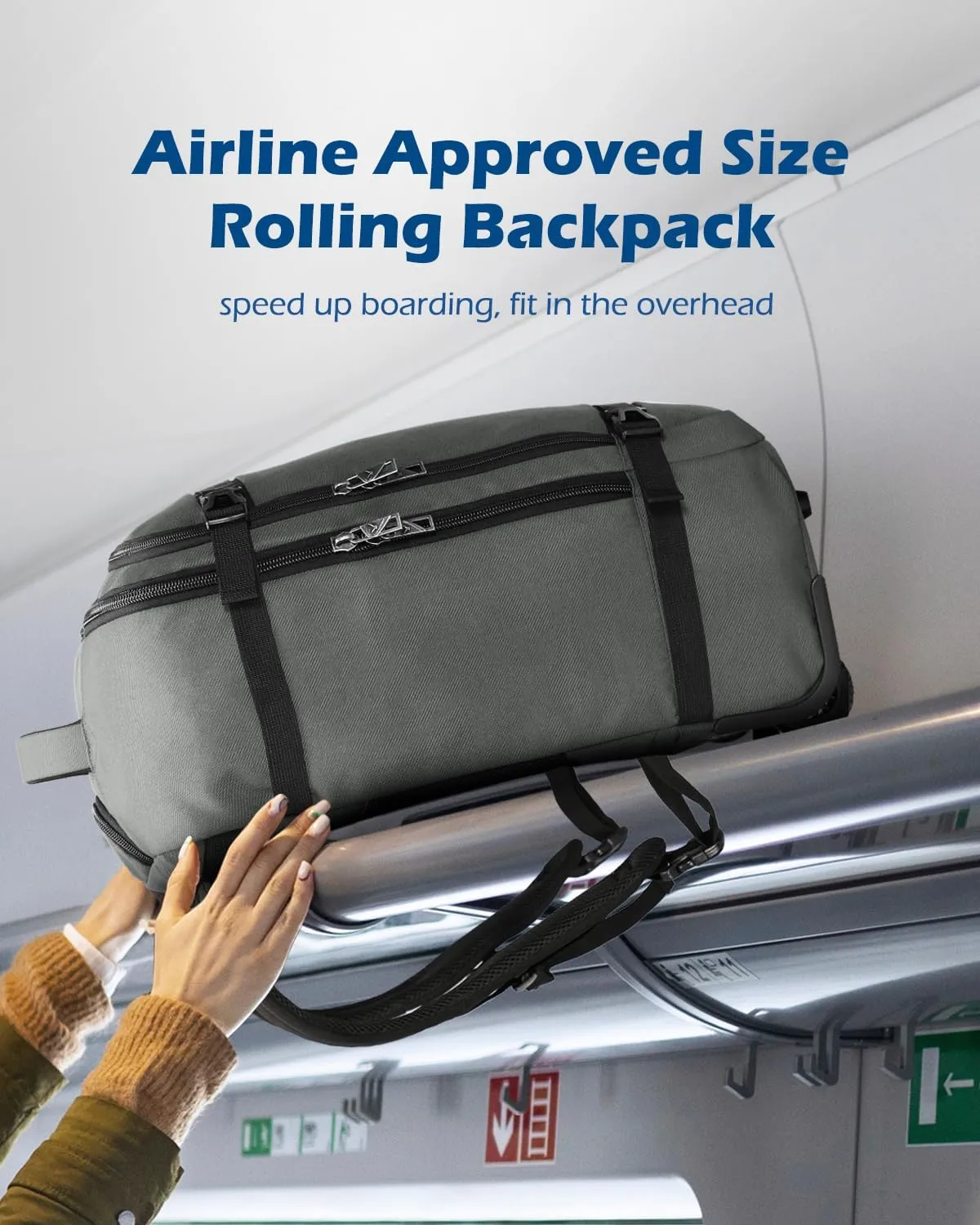 Hynes Eagle Rolling Backpack 42L Backpack with Wheels Airline Approved Carry on Luggage Laptop Travel Suitcase Bag for Women Men Grey-2024