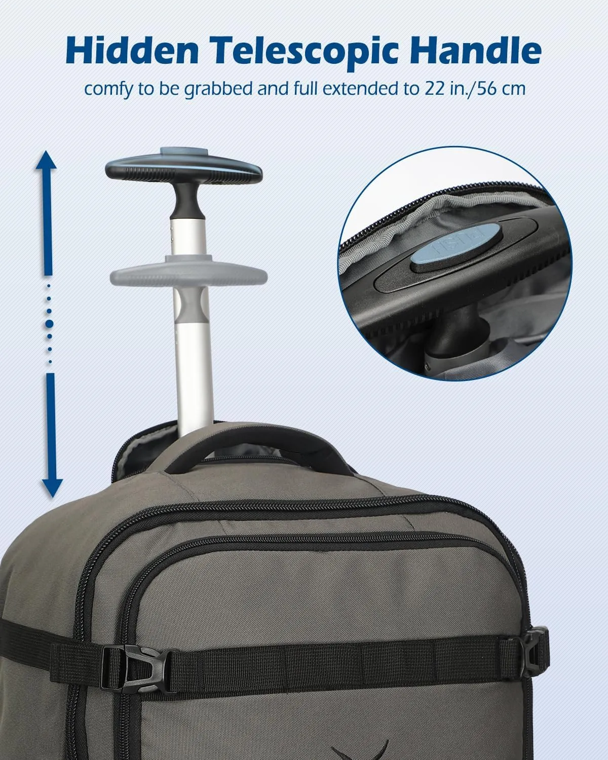 Hynes Eagle Rolling Backpack 42L Backpack with Wheels Airline Approved Carry on Luggage Laptop Travel Suitcase Bag for Women Men Grey-2024