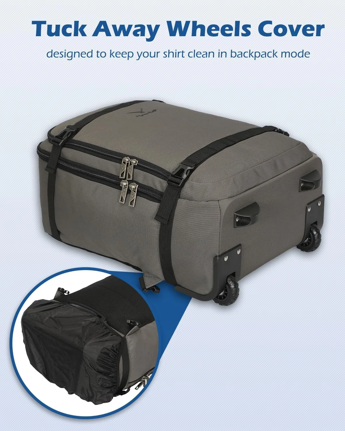 Hynes Eagle Rolling Backpack 42L Backpack with Wheels Airline Approved Carry on Luggage Laptop Travel Suitcase Bag for Women Men Grey-2024