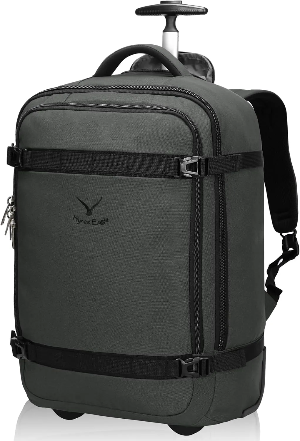 Hynes Eagle Rolling Backpack 42L Backpack with Wheels Airline Approved Carry on Luggage Laptop Travel Suitcase Bag for Women Men Grey-2024