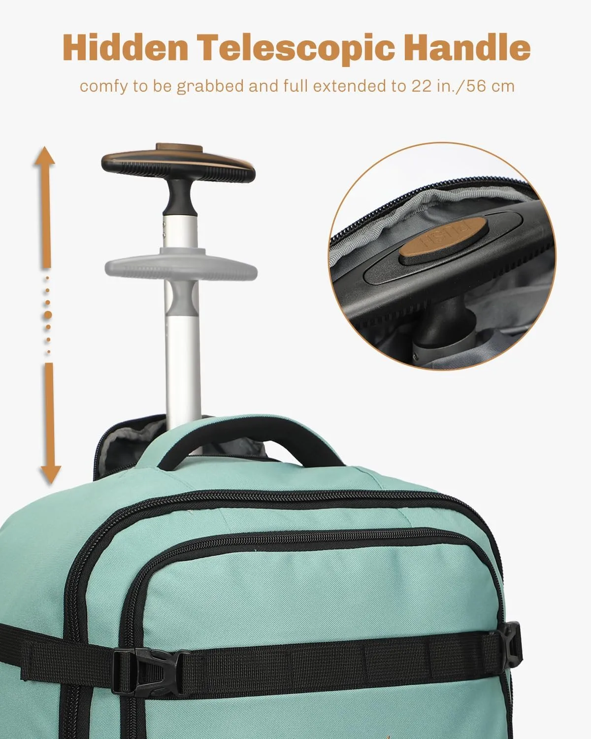Hynes Eagle Rolling Backpack 42L Backpack with Wheels Airline Approved Carry on Luggage Laptop Travel Suitcase Bag for Women Men Mint Green