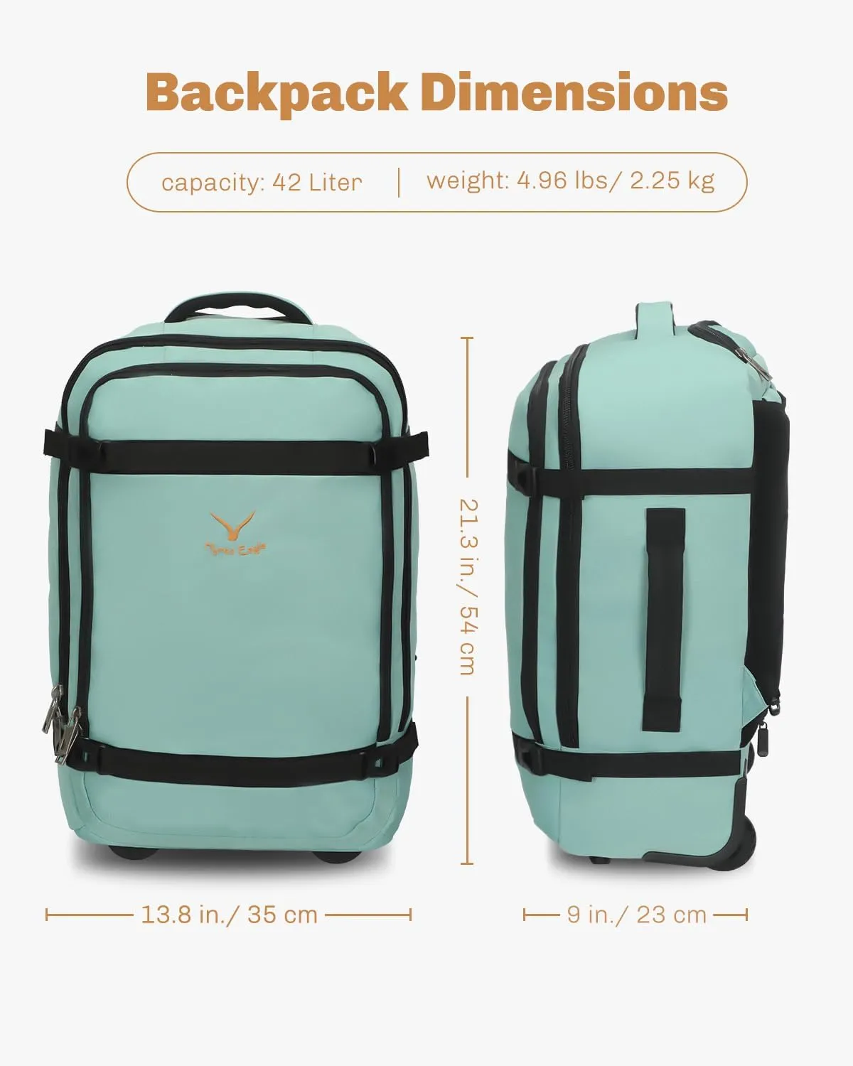 Hynes Eagle Rolling Backpack 42L Backpack with Wheels Airline Approved Carry on Luggage Laptop Travel Suitcase Bag for Women Men Mint Green