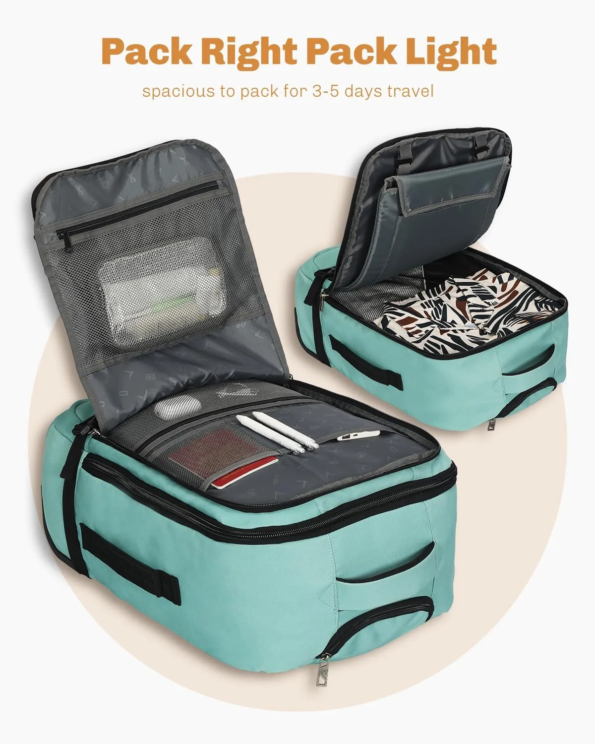 Hynes Eagle Rolling Backpack 42L Backpack with Wheels Airline Approved Carry on Luggage Laptop Travel Suitcase Bag for Women Men Mint Green